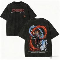 Vintage Washed Demon Slayer Anime Graphic T Shirt Men Women Cotton Short Sleeve Tee Streetwear Oversized Casual Tops Y2k Clothes L