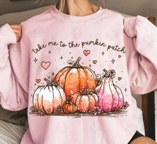 Take Me To The Pumpkin Patch Shirt, Pink Pumpkin Shirt, Cozy Season Fall Gift 2XL