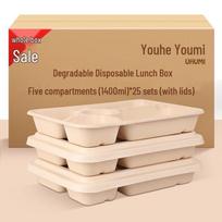 Youheyoumi Biodegradable Disposable 5-Compartment Meal Prep Containers with Lids, 1400ml, 25 Sets