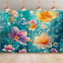 2D Teal Floral Bubble Backdrop Dreamy Flower Photography Background 47.2x31.5inch/120*80cm