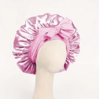 Adjustable Satin Silk Bonnet for Sleeping, Soft Tie Band Hair Cover, Unisex Sleep Cap for Women & Men šviesiai rausvos spalvos