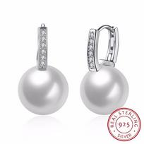 Puikūs moters papuošalai išleisti Tiny Cz Pave White Pearl Small 925 Sterling Silver Mieli mergaičių auskarai su lanku Creole Brinco