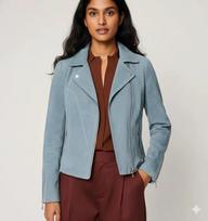 Biker Handmade Lambskin Leather Suede Fit Blue Jacket Women's Stylish Motorcycle S mėlyna