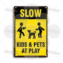Child Safety Metal Sign Kids Warning Plaque Watch for Children Crossing Slow Down Child Safe Area Kids and Pets at Play Caution 20x30cm（7.8x11.8inch）