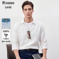 Men's 100% Linen V-Neck 3/4 Sleeve T-Shirt 185 balta