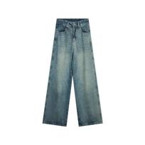 Y2k Baggy Wide Leg Jeans Women Vintage Streetwear Washed Denim Pants Basic Slouchy Blue Trousers Plus Size XS mėlyna