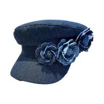 Korean Style Denim Camellia Beret Hat Artistic Painter Caps Niche Design Flower Flat Top Hat  Girl šviesiai mėlyna spalva