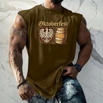 Men Sleeveless Tank Top Oktoberfest Graphic Print Loose Fit Muscle Shirt Casual Streetwear Summer Workout Vest M chaki