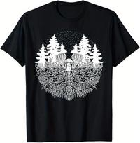 Men's Mycelium Mushroom Shirt - Black Forest Print Tee - Nature Graphic T-Shirt (S-XXXL) S įvairiaspalvis