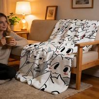 Throw High-Density Short Plush Blanket For Sofa Nap Air-Conditioned Room Soft Skin-Friendly Cute Cat B-Boykisser 75x90cm