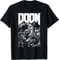 Doom Baron Pixelated Character with Logo Video Game T-Shirt S įvairiaspalvis