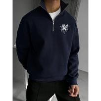 Gothic Star Minimalist Print Men's Half Zipper Sweatshirt, Minimally Fashionable Stand Collar Printed Casual Long Sleeve Stand Collar Sweatshirt S