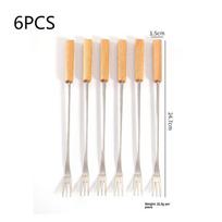 6 Piece Fondue Fork Grilling Set Muddler Reusable Fruit Forks Bbq Fork Dipping Wood + Stainless Steel For Cocktails Set