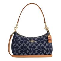 COACH Teri 24 printed logo fabric with artificial leather shoulder bag medium women's denim blue mėlyna