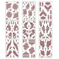 9pcs Fake Henna Temporary Tattoo Water Transfer Decals Body Art Sticker  Finger Hand Legs Arm Set A
