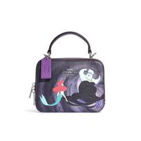 COACH Disney Disney co-branded BOX CROSSBODY Little Mermaid cartoon print cow split leather clutch bag women's dark purple violetinė