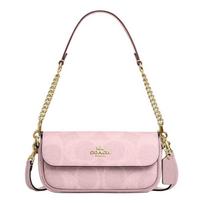 COACH Hailey 20 gold metal hardware logo printed all over, coated canvas and smooth leather, underarm bag, shoulder bag, small size, women's pink auksas