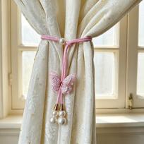 2PCS Adjustable Pearl Curtain Buckle Artificial Pearl Curtain Rope  Gauze Curtain šviesiai rausvos spalvos