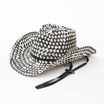 Hand-woven two-color paper straw cowboy hat with tie rope wide brim outdoor travel sun protection cowboy hat sombrero vaquero M55-58cm