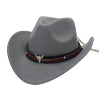 Sun Cap Felt Western Cowboy Hat Roll Brim Ox Head Belt Tibetan Style Top Hat Ethnic Style with Cow Band Jazz Fedora Hats Women pilka