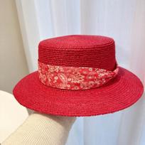 Luxurious Tie Dye Cashew Flower Silk Linen Flat Top Hat Women Summer Outings Beach Sea Grass Hat Farrica Grass Hat 56-58CM raudona