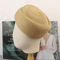 New French Straw Berets Women Woven Sun Hat Church Derby Party Painter Fedoras Hostesses Pillbox Hat Millinery Fascinator Base chaki