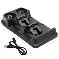 4 viename įkroviklis PS Move/PS4 valdikliui, žaidimų pultui, maitinamas iš pagrindinio kompiuterio USB, greito įkrovimo bazė, su įkrovimo būsenos indikatoriumi, valdiklių organizatorius 20*11.1*3.4cm juoda