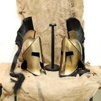Set of 2 Greek Spartan Helmet with Long Plume Bronze Warrior Helmet Replica Ancient Greek Armor Decor Display Piece