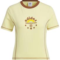 Adidas Originals Retro Sport Camp Crop Fitted Round Neck Fashion Soft Versatile Short Sleeve Regular T-Shirt Women Tops Powder-Yellow JX6571 S