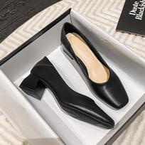 Coarse heel grandma shoes women's spring new fairy shoes gentle middle heel single shoes shallow mouth square head commuter work shoes 32 juoda