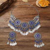 Gypsy Bohemia Chic Vintage Coin Crystal Tassel Jewelry Sets Women Hippie Turkish Ethnic Tribal Necklace Earring
