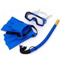 Kids' Dry Snorkel Set: Dive Mask, Snorkel, Fins, and Goggles. Shoe size 25-30 mėlyna