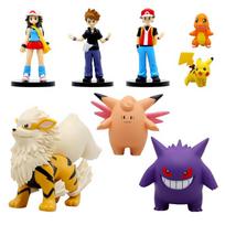 Sandėlyje 8 vnt./rinkinys Pokemon Anime figūrėlės Scale World Treneris Raudonasis Pikachu Charizard Gengar Lėlė PVC Veiksmo figūrėlės Modelis Žaislai Dovana