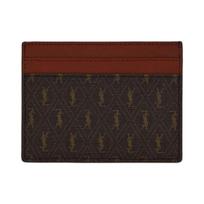 Saint Laurent Ysl Cassandre Monogram Logo Grain Leather Card Holder Unisex Card Holder Chestnut Khaki Earth-Brown 647148-2UY2W-2166 Box(Basic Set+Box)