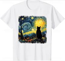 HOT SALE Cat Star Van Gogh Cat for Cat Lovers Casual Fashion Street Casual Loose Summer Style Women Tshirt Cute Aesthetics S