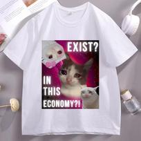 Cat Meme T Shirt Sad Cat Crying T-shirt Humor Cotton Short Sleeve Round Neck Tshirt Streetwear Loose Breathable O Neck Tops S įvairiaspalvis