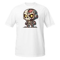 Cyborg Skull T-Shirt | Half-Robot Skeleton with Brain & Wires | Chibi Sci-Fi S įvairiaspalvis