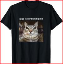 Rage Is Consuming Me Silly Staring Cat Meme Black T-Shirt Unisex T-Shirt S įvairiaspalvis