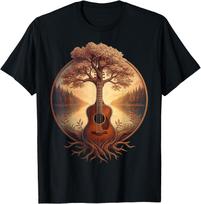 Acoustic Guitar Tree Lake Guitarist Country Music Funny T-Shirt S įvairiaspalvis
