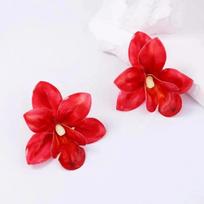 New Vintage Red Enamel Metal Large Flowers for Women Exaggerated Elegant Bridal Wedding Jewelry Holiday Accessories