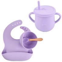 4 Pieces Silicone Baby Feeding Bowl Cup Bib Spoon Sets Children Non-slip Suction Dishes Tableware Infant Food Snack Bowl  Purple violetinė