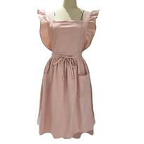 Adjustable Cotton Linen Pinafore Retro Barista Apron French Style Flouncing Apron  Home Use rožinė
