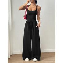 Western Women's Spaghetti Strap Casual Chest Bodysuit Summer Wide-Leg Loose Fit S juoda
