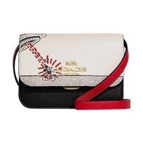 COACH Disney x Keith Haring Brynn 18 Pebbled Leather Crossbody Shoulder Bag Mini Women's White and Black juoda