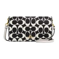 COACH Anna 20 brand logo commuter classic presbyopic card slot snap buckle canvas and leather crossbody bag small size women's black juoda