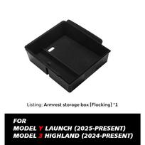 For Tesla New Model Y 2025 Launch Juniper Console & Armrest Upper and Lower Flocking Storage Box Watercup Holder Camera Cover