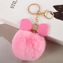Fashion Pompom Keychain Creative PU Bow Keyring with Brilliant Rhinestones Women HandBag Ornaments Car Key Holder Accessories