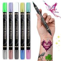 10 Colors Temporary Tattoo Pen Non-Toxic Easy Wash Off Tattoo Marker Pen Water-Based Tattoo Doodle Pen gray