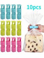 10pcs Snack Sealer Clips For Food Bags, Perfect For Keeping Food Fresh, Suitable For Tea, Milk Powder, Kitchen Tools