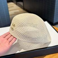 Solid Color Woven Sun Beret Cap Big Head Circumference Versatile Hollow Out Forward Cap Korean Style Polyester Straw Artist Hat smėlis